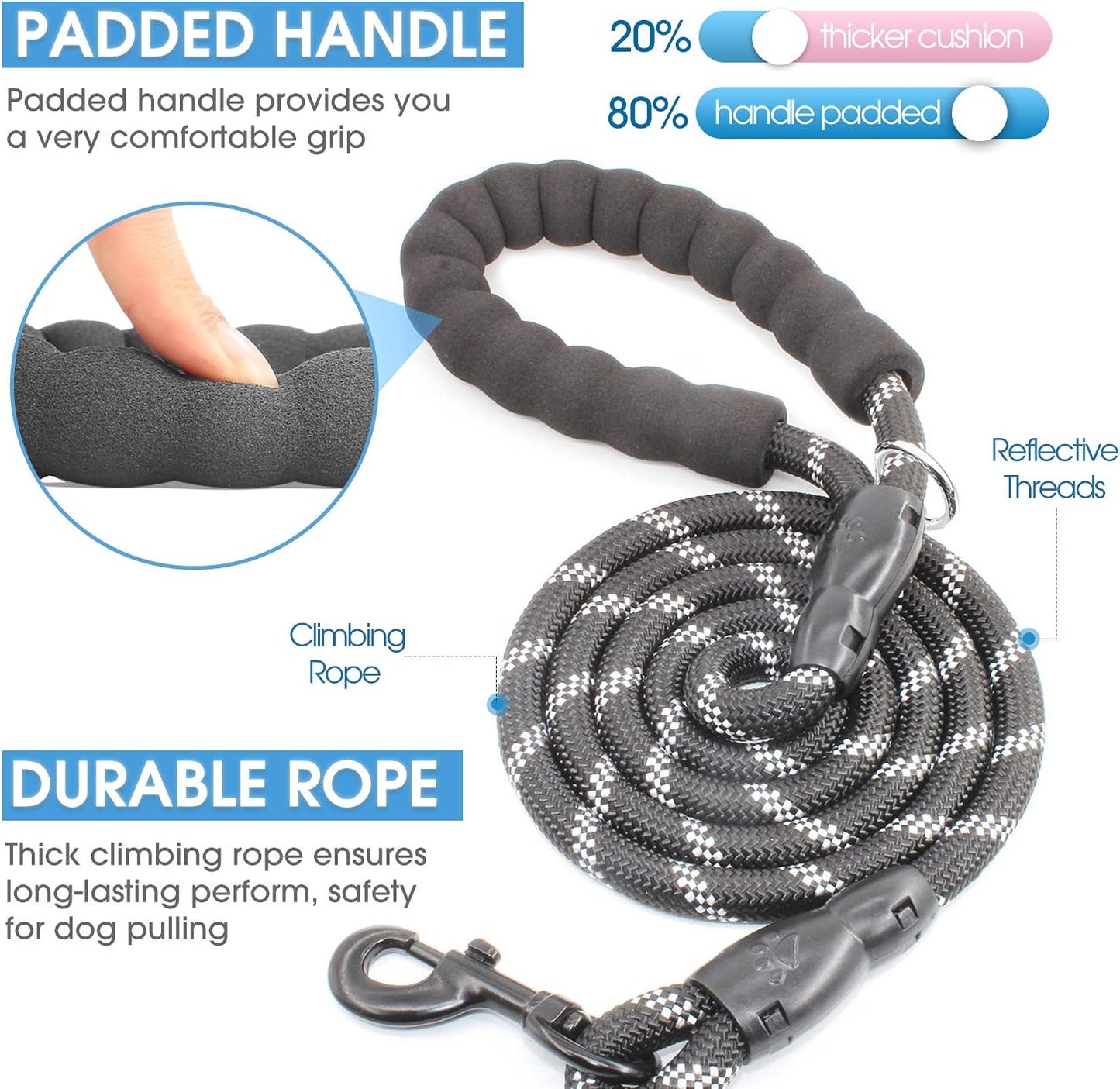 Upgrade your pup's walks with our 2-pack of comfy padded dog leashes! Perfect for small, medium, and large dogs, with reflective threads for nighttime safety. 🐾 #DogLovers #PetEssentials
