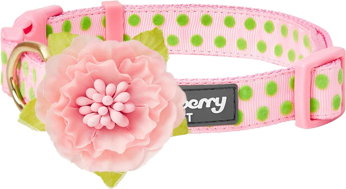 Get the Paw-sitively Adorable Adjustable Pink Polka Dot Dog Collar with Silk Flower - Perfect for Your Stylish Pup! 🌸🐶✨