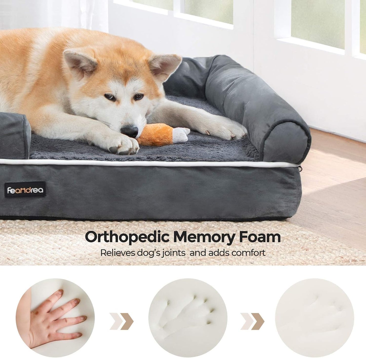 Orthopedic Dog Bed with Memory Foam, Removable Cover, 44 x 34 x 7.9 Inches, Dark Gray UPGW068G01