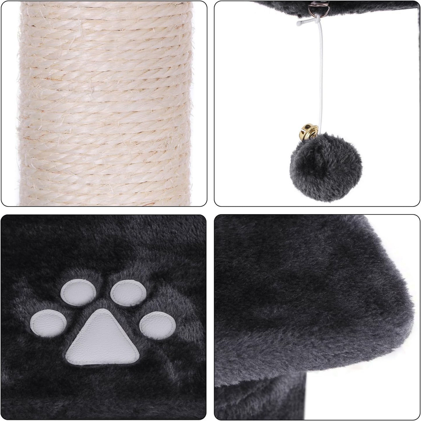 Large Cat Tree Condo with Sisal Scratching Posts, Perches, Houses, and Hammock - Indoor Cat Tower and Activity Center in Grey (Model MMJ03B)