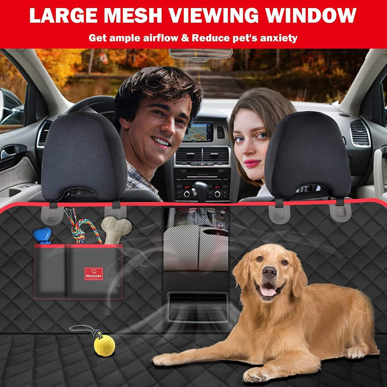 X-Large Dog Car Seat Cover - 100% Waterproof Back Seat Covers for Dogs, Suvs, Red (60''W X 64''L)