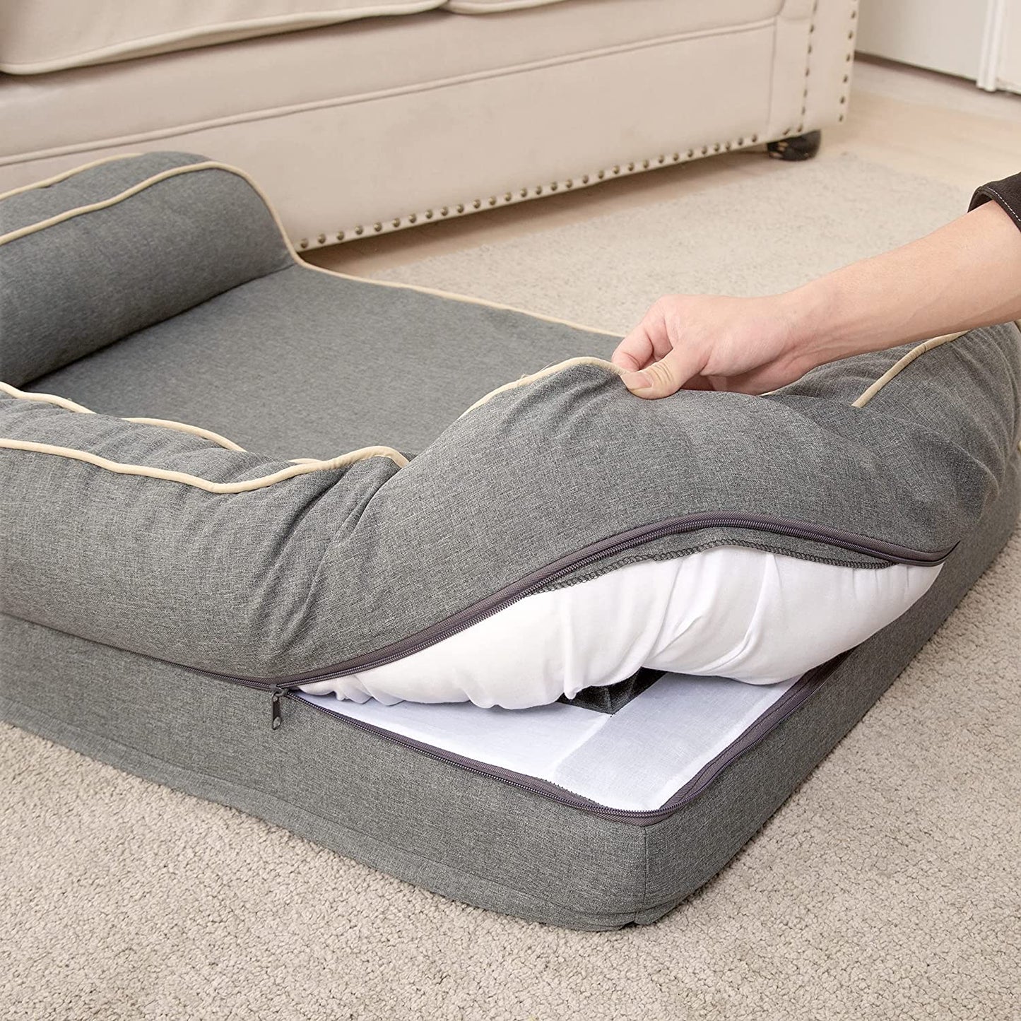 Revolutionary Orthopedic Dog Sofa Bed - Luxurious Egg Foam Mattress & Removable Linen Cover in Grey (Small) for Ultimate Doggy Comfort!