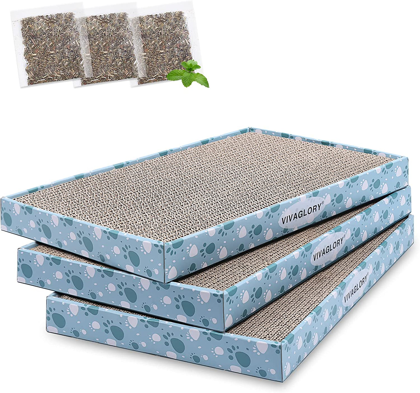 Cat Scratcher & Pads, Reversible Scratching Board for Indoor Cats, Cardboard, Catnip Included, 3 Pack, Extra Wide