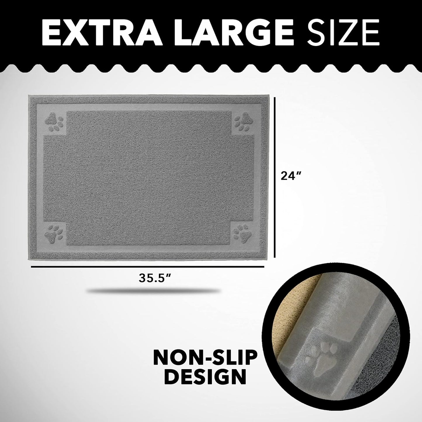Cat Litter Mat by (XL Size: 36"X24") - Non-Slip, Durable, Easy to Clean, Water Resistant - Eliminates Litter Tracking, Soft on Kitty Paws, Scatter Control, Covered Litter Box Mat