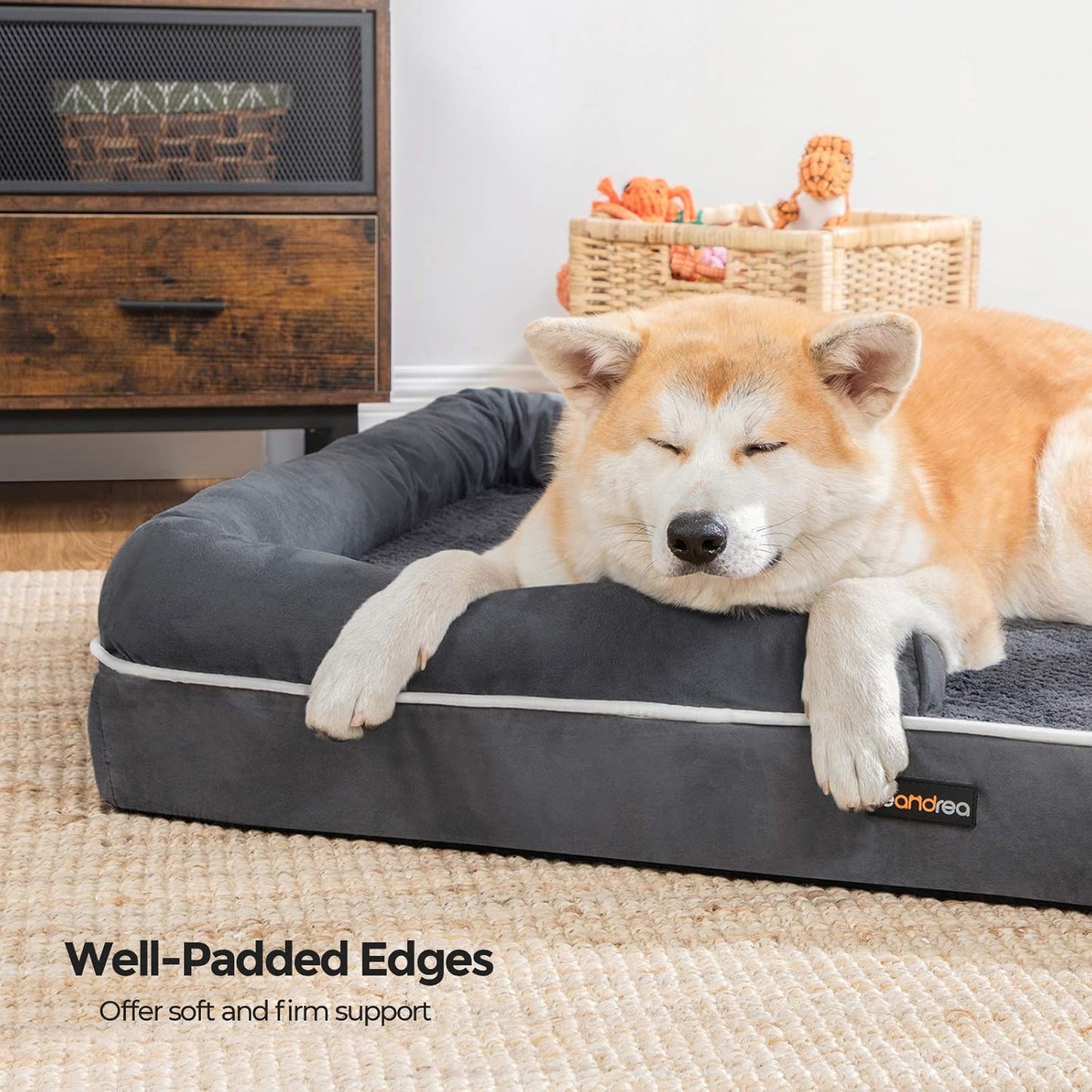 Orthopedic Dog Bed with Memory Foam, Removable Cover, 44 x 34 x 7.9 Inches, Dark Gray UPGW068G01