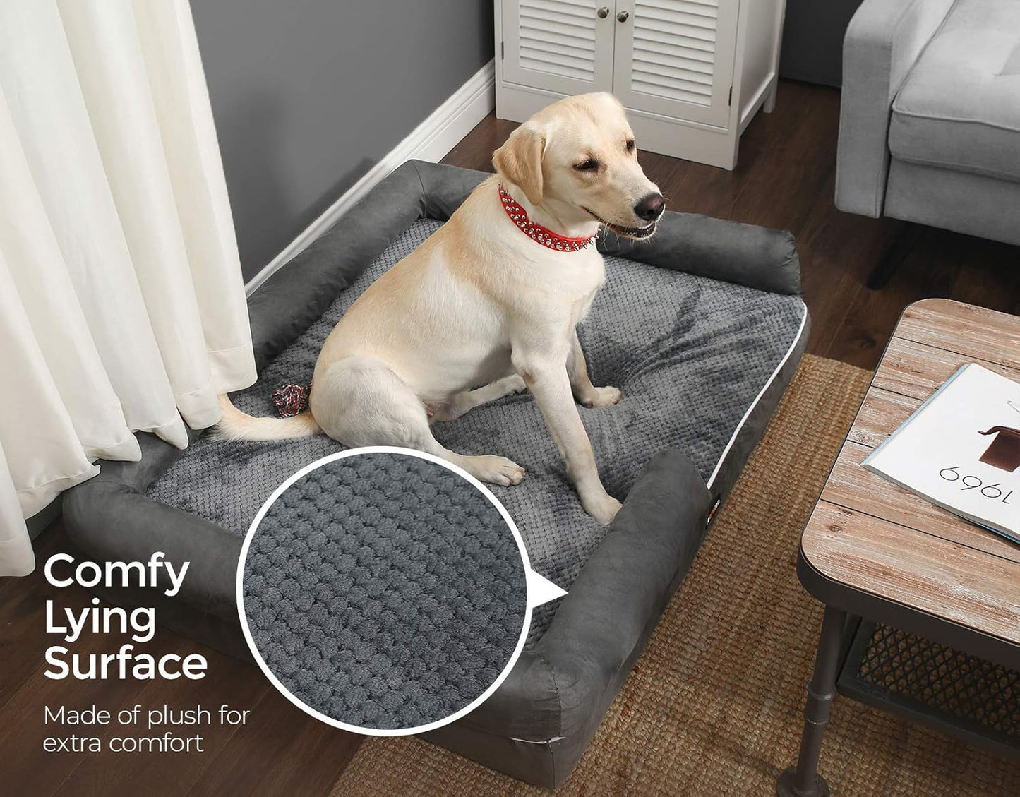 Orthopedic Dog Bed with Memory Foam, Removable Cover, 44 x 34 x 7.9 Inches, Dark Gray UPGW068G01