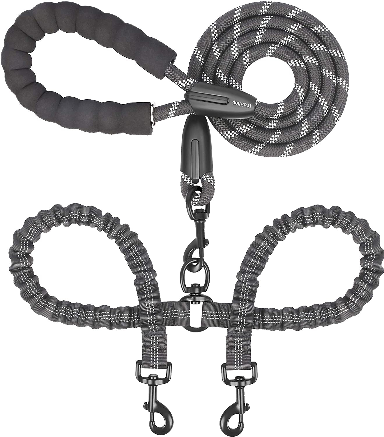Walk Together, Untangled! 🐾✨ Introducing the Dual Dog Leash - 360° Swivel & Shock Absorbing Bungee for Stress-Free Strolls with Your Furry Duo! Perfect for Large Pups (25-150 Lbs) 🐶❤️ #DogLovers #PetParenting