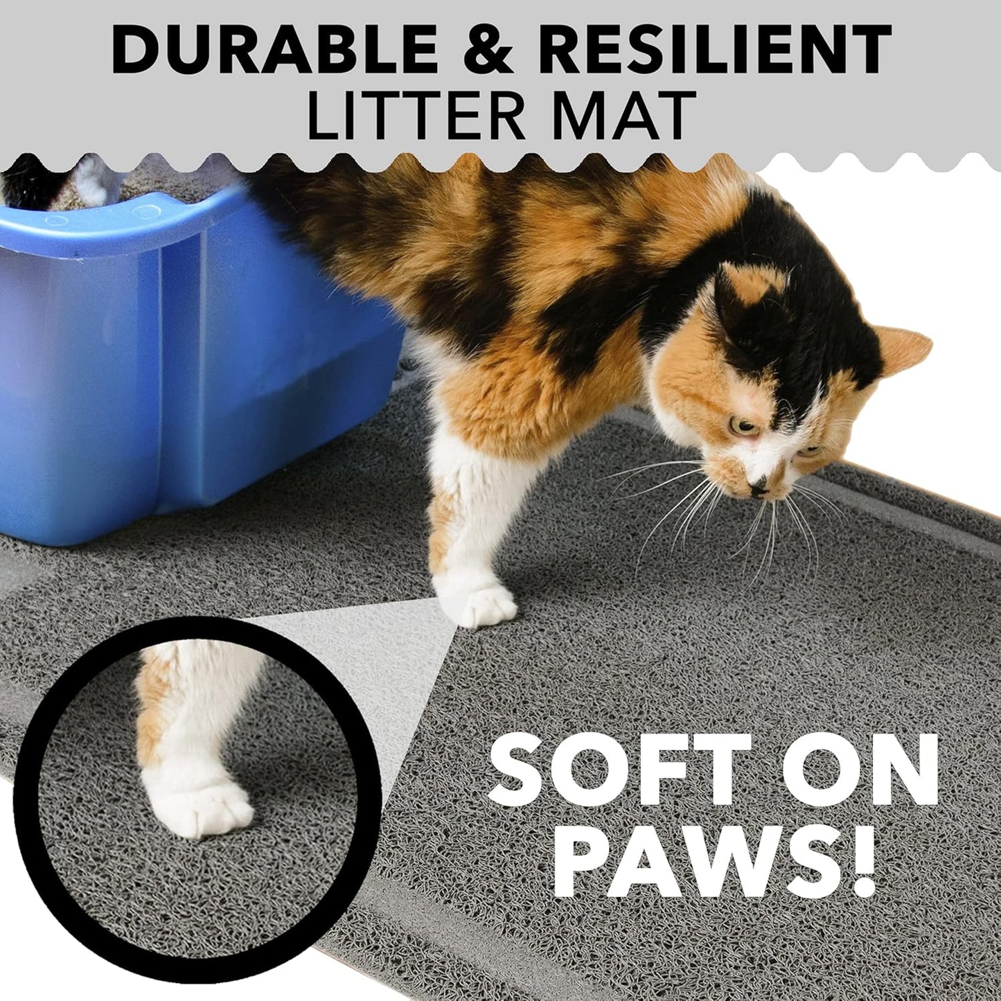 Cat Litter Mat by (XL Size: 36"X24") - Non-Slip, Durable, Easy to Clean, Water Resistant - Eliminates Litter Tracking, Soft on Kitty Paws, Scatter Control, Covered Litter Box Mat