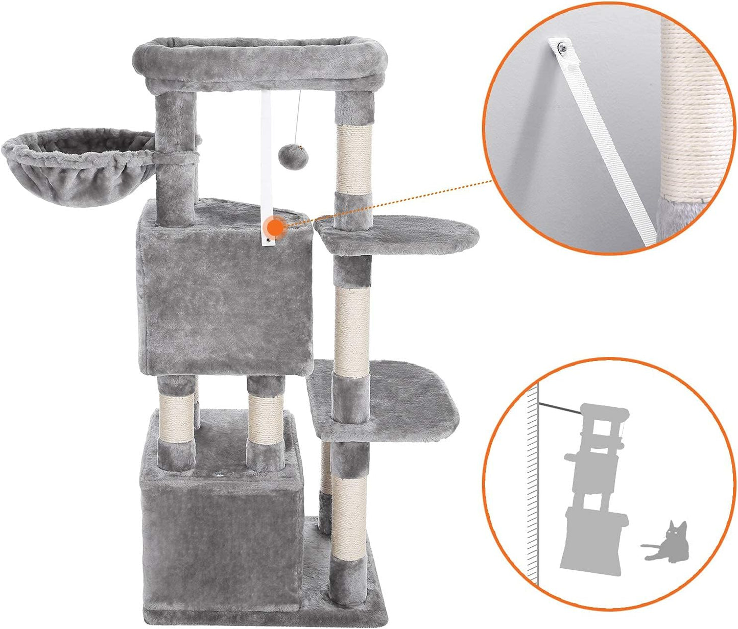 47.2-Inch Cat Tree and Tower with Scratching Posts in Light Gray UPCT80W