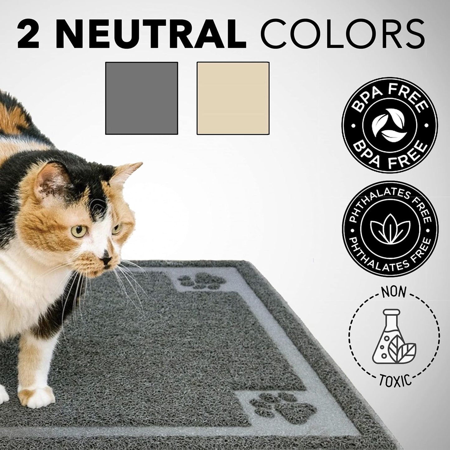 Cat Litter Mat by (XL Size: 36"X24") - Non-Slip, Durable, Easy to Clean, Water Resistant - Eliminates Litter Tracking, Soft on Kitty Paws, Scatter Control, Covered Litter Box Mat