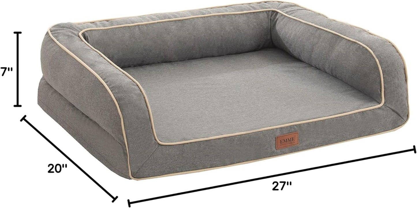 Revolutionary Orthopedic Dog Sofa Bed - Luxurious Egg Foam Mattress & Removable Linen Cover in Grey (Small) for Ultimate Doggy Comfort!