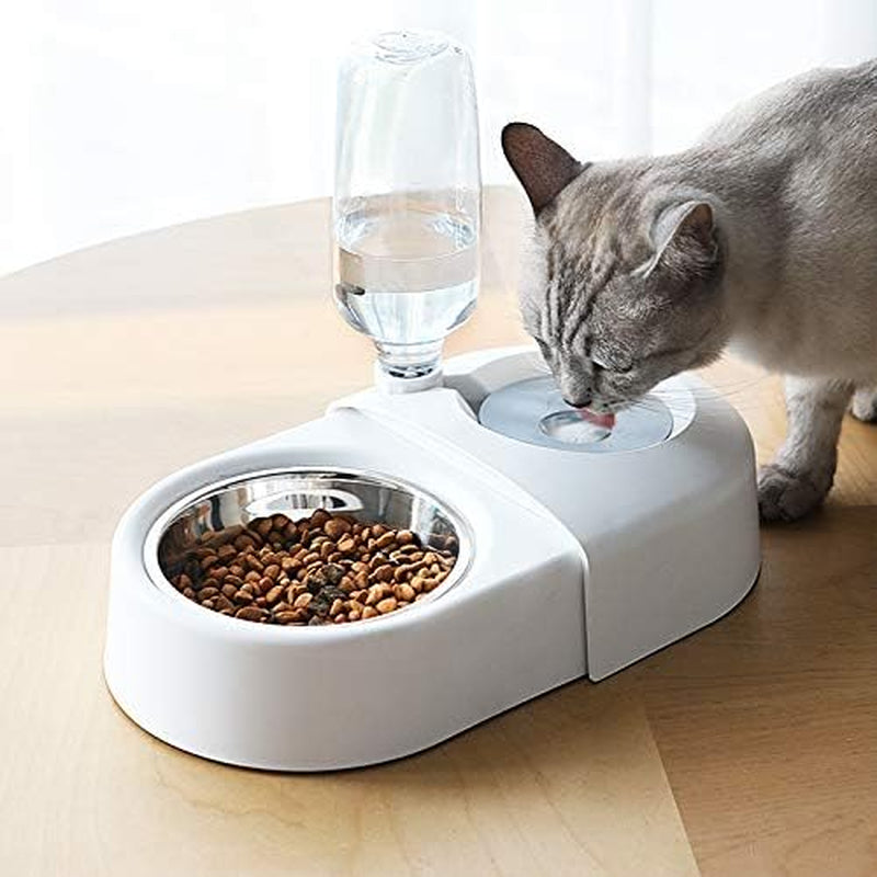 Dog Cat Food Bowls,Double Dog Bowls for Small Dogs,Automatic Drinking Water,Detachable and Stable Separation Design,Suitable for Cats/Small Dogs(White)