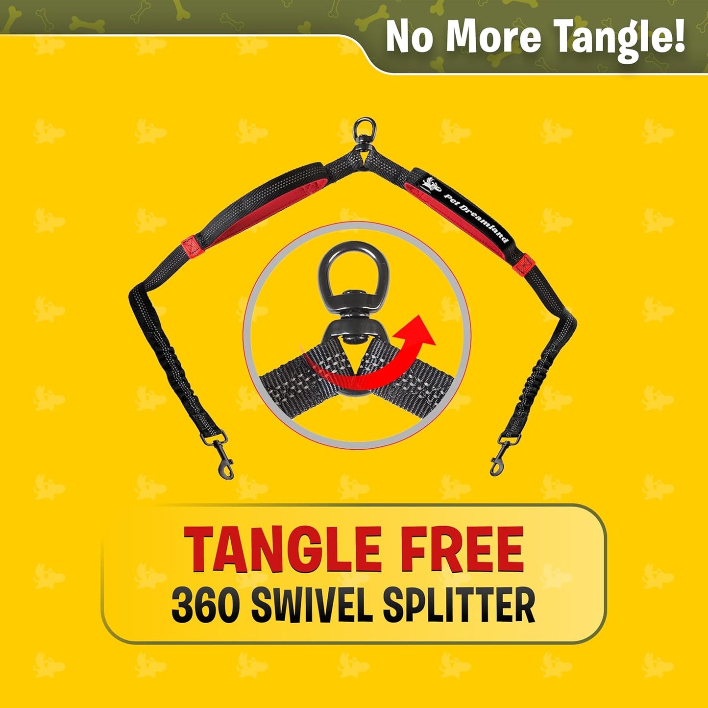 Pet Dreamland Exquisite Hands Free Double Leash for Two Dogs No Tangle. Premium Quality & Versatile Running Your Two Large Dogs. You Will Absolutely Love This Amazing Dual Dog Leash (Black & Red)