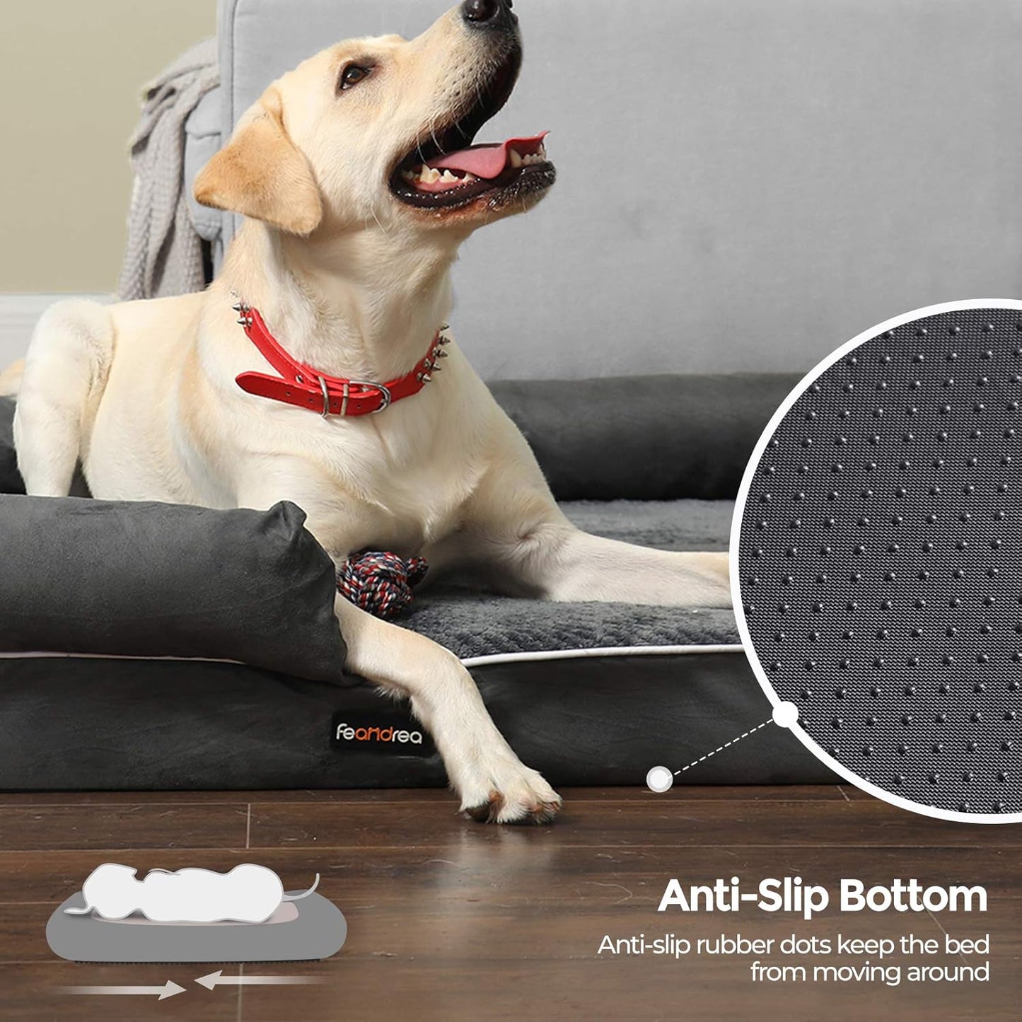Orthopedic Dog Bed with Memory Foam, Removable Cover, 44 x 34 x 7.9 Inches, Dark Gray UPGW068G01