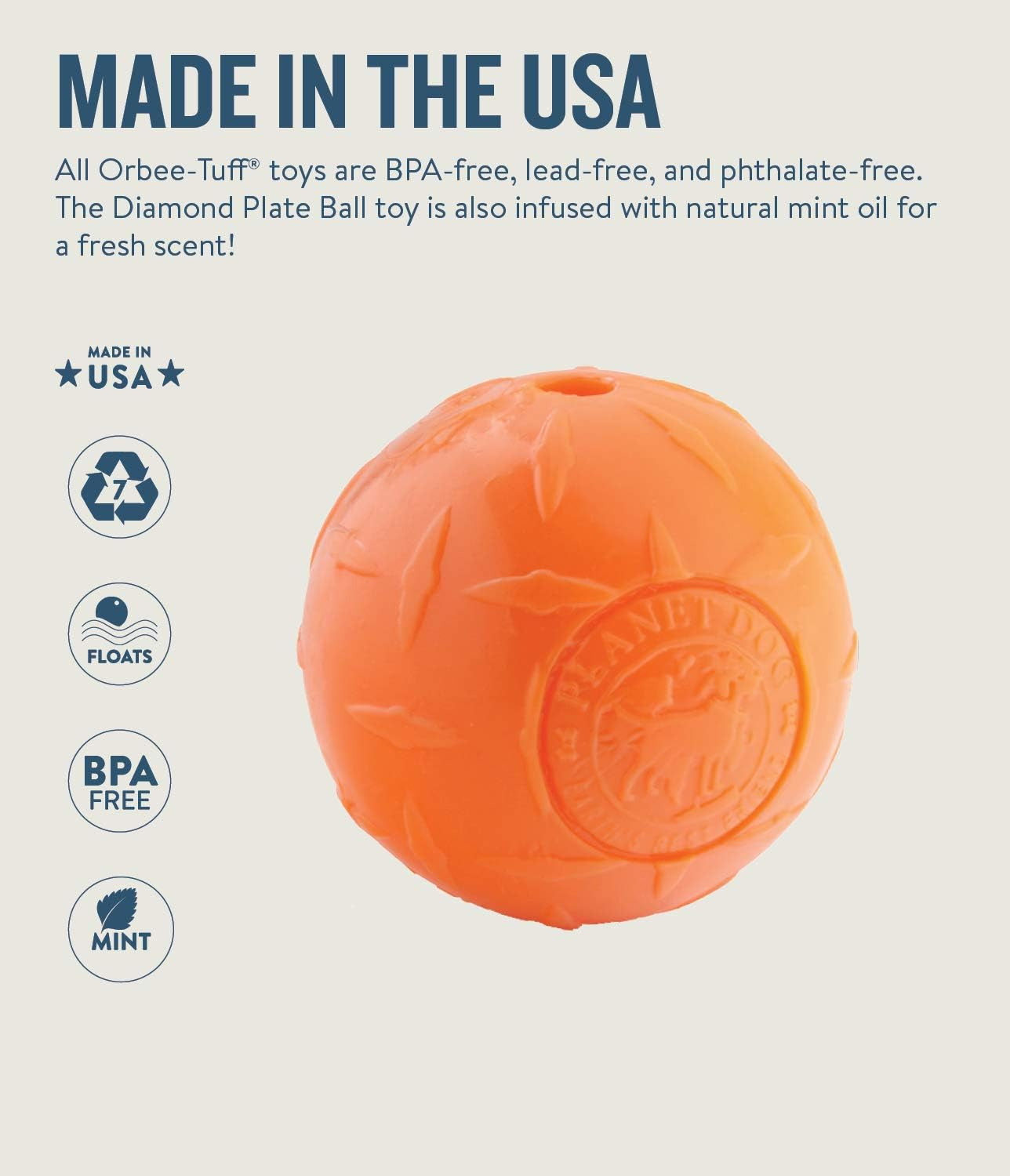 Planet Dog Orbee-Tuff Diamond Plate Orange Treat-Dispensing Dog Toy, Large