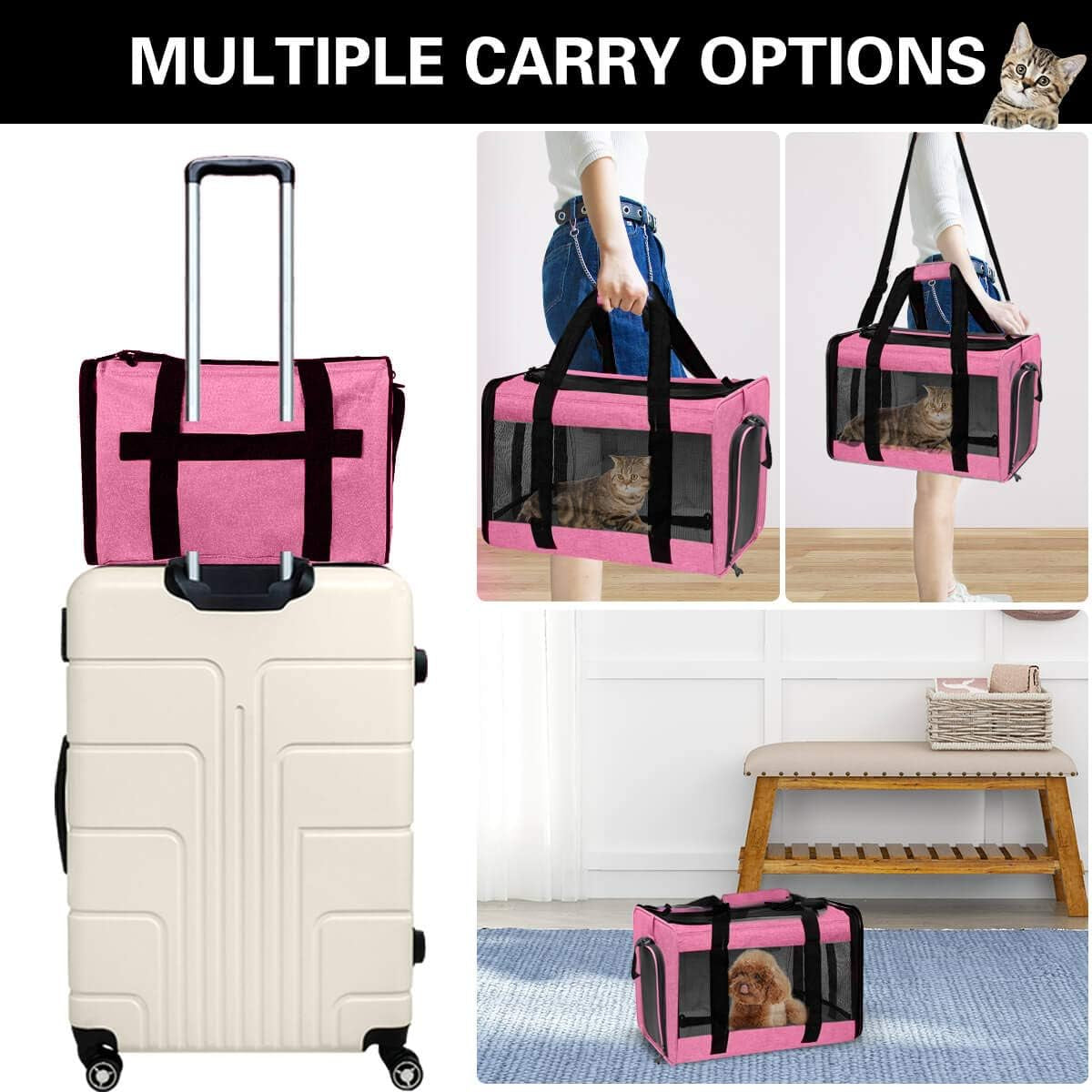 The Purrfect Travel Buddy: Large Rose Pet Carrier for Cats and Dogs Up to 25 Lbs - Collapsible & Comfy!