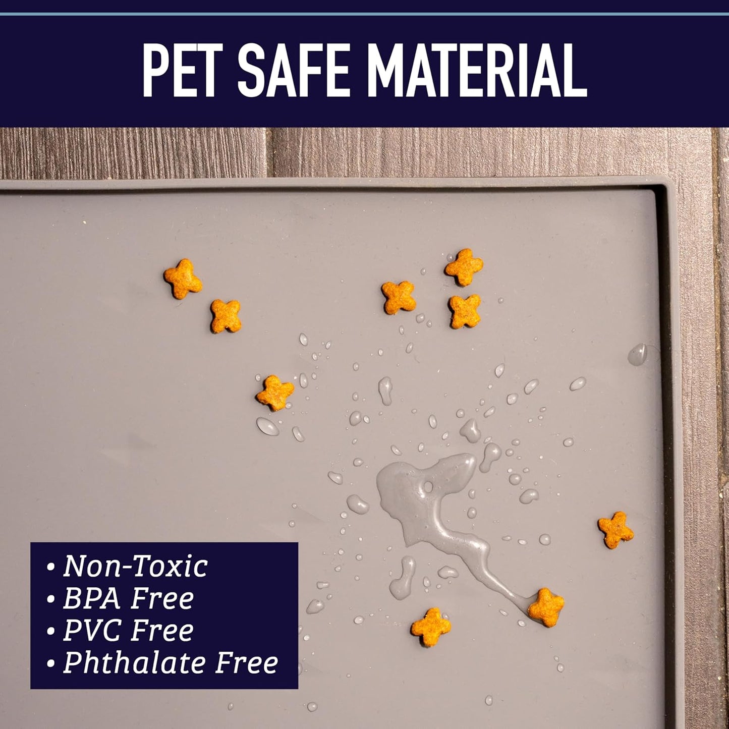 Silicone Dog Water Bowl Pad - XL 25" X 17" Gray - Tall Lip & Non-Slip Base - Waterproof Dog & Cat Food Mat