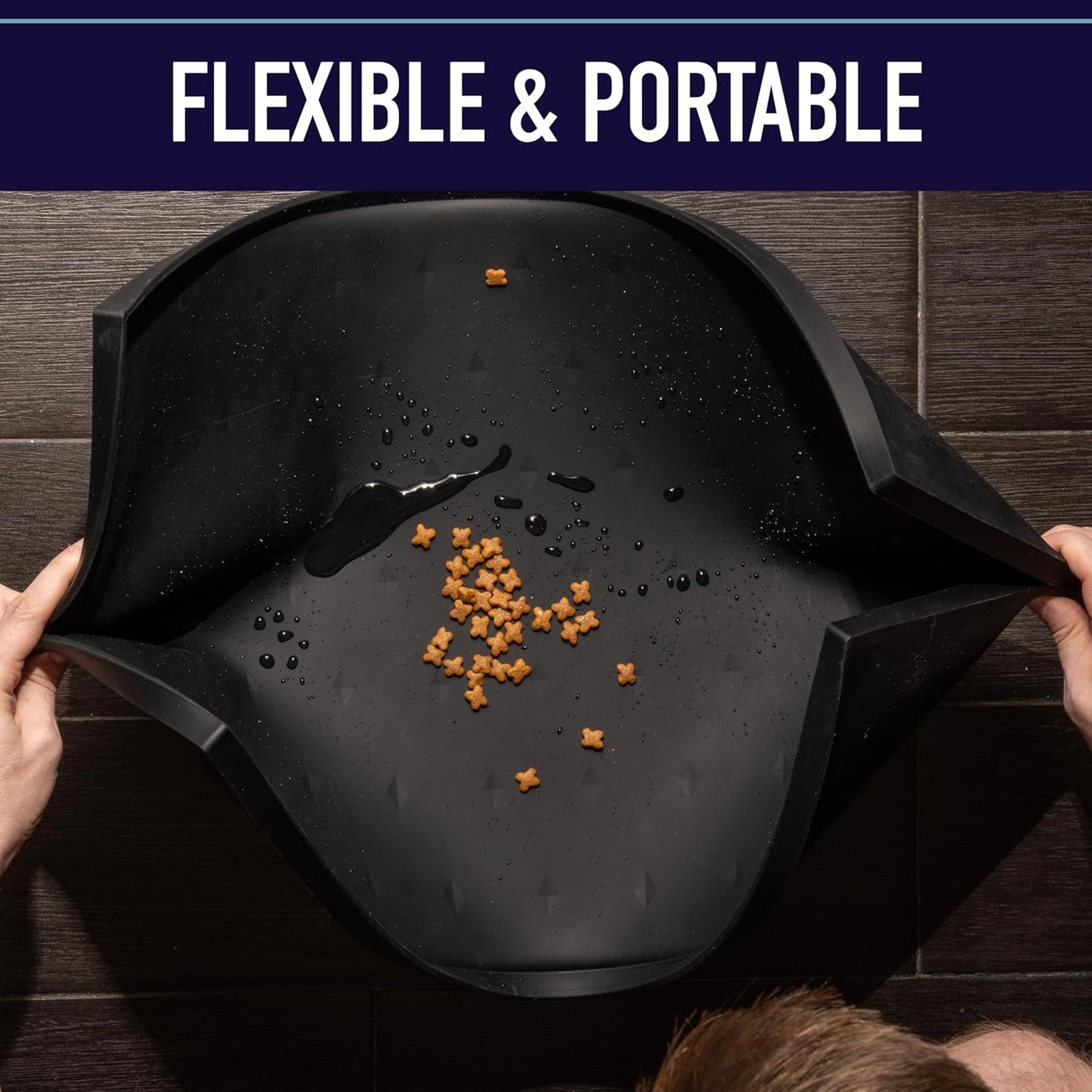 Silicone Dog Water Bowl Pad - XL 25" X 17" Gray - Tall Lip & Non-Slip Base - Waterproof Dog & Cat Food Mat