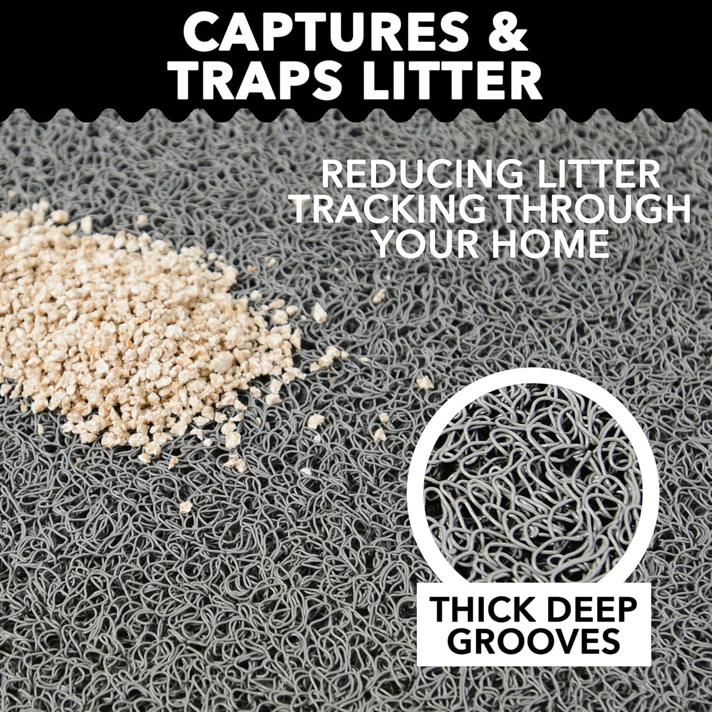 Cat Litter Mat by (XL Size: 36"X24") - Non-Slip, Durable, Easy to Clean, Water Resistant - Eliminates Litter Tracking, Soft on Kitty Paws, Scatter Control, Covered Litter Box Mat