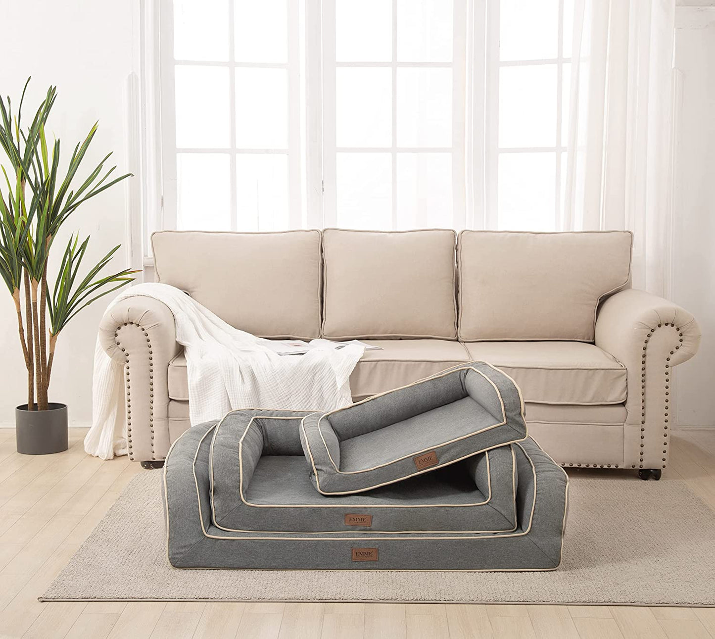 Revolutionary Orthopedic Dog Sofa Bed - Luxurious Egg Foam Mattress & Removable Linen Cover in Grey (Small) for Ultimate Doggy Comfort!