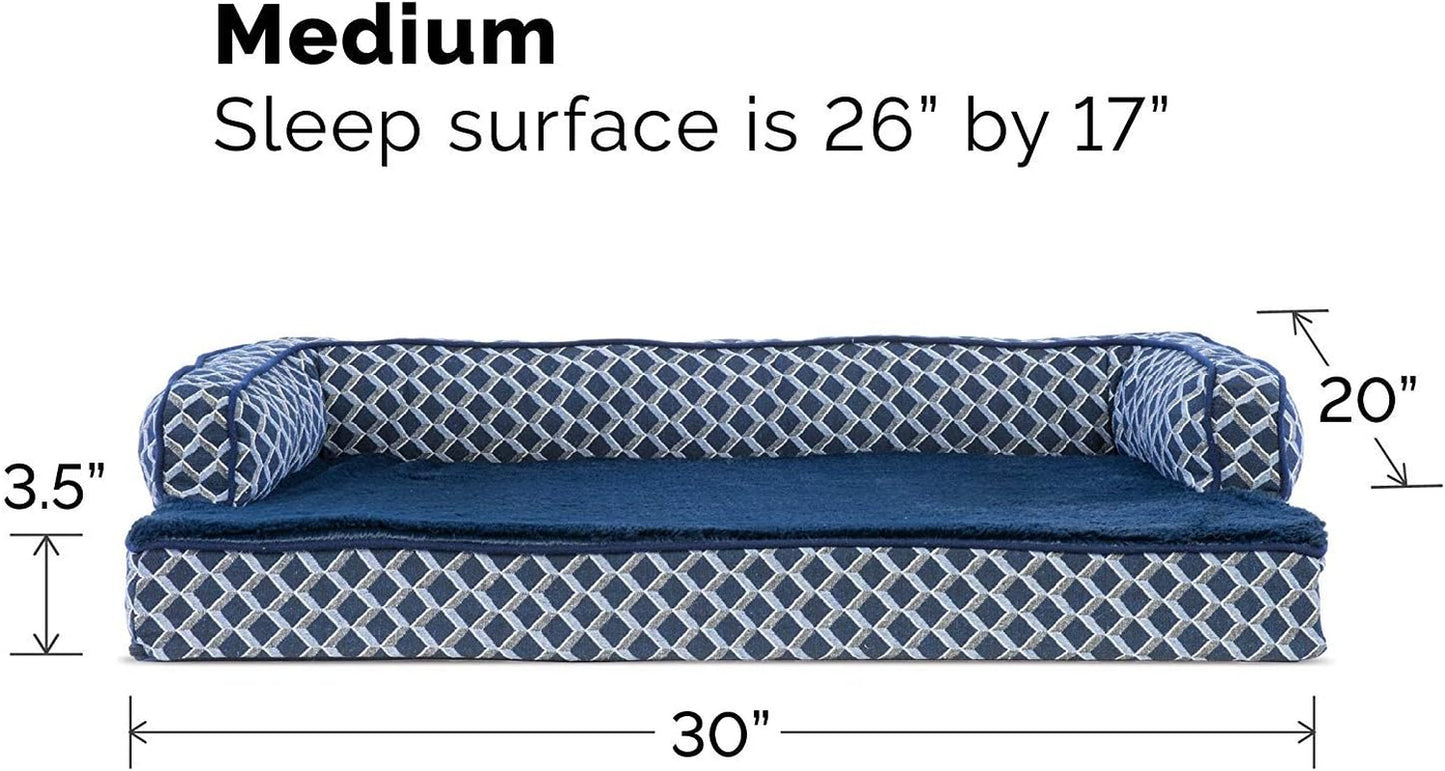 Plush Orthopedic Dog Bed with Removable Bolsters - Cozy Couch Sofa for Medium/Small Dogs up to 35 Lbs - Stylish Diamond Blue Design