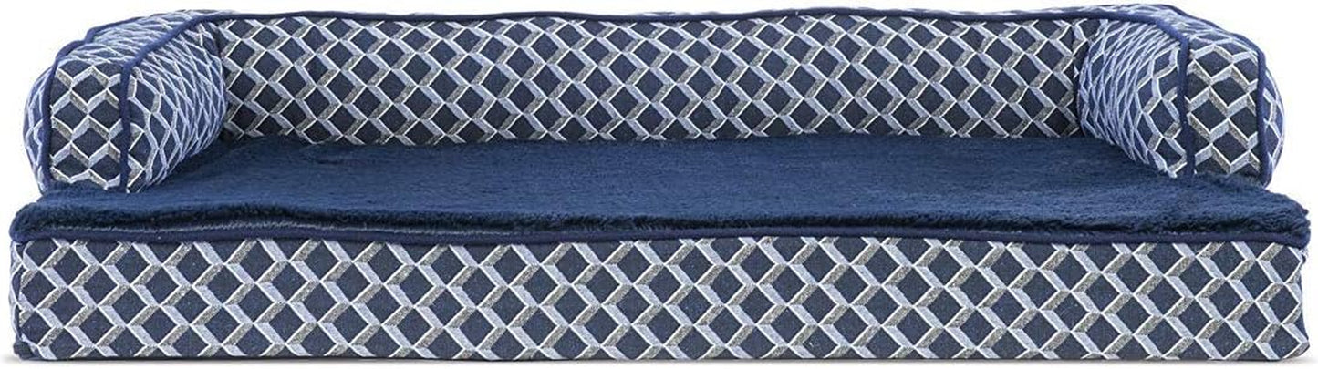 Plush Orthopedic Dog Bed with Removable Bolsters - Cozy Couch Sofa for Medium/Small Dogs up to 35 Lbs - Stylish Diamond Blue Design
