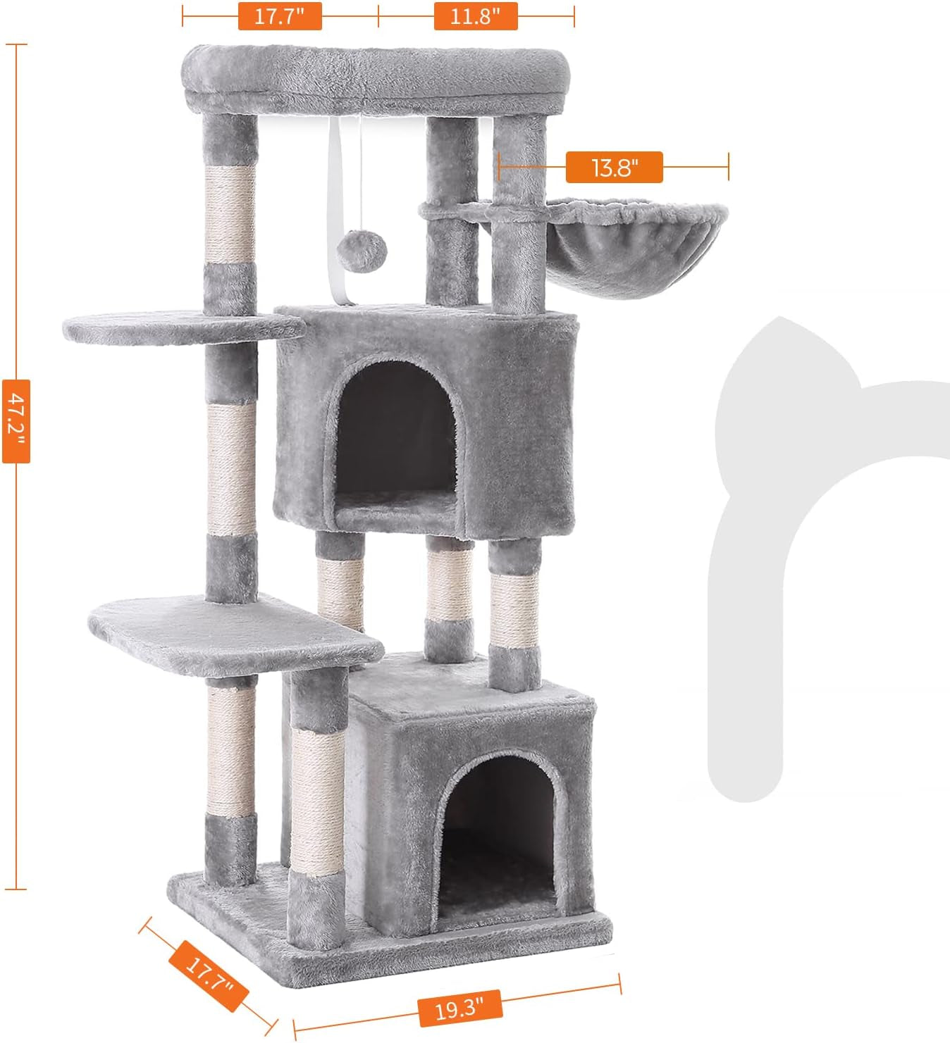 47.2-Inch Cat Tree and Tower with Scratching Posts in Light Gray UPCT80W