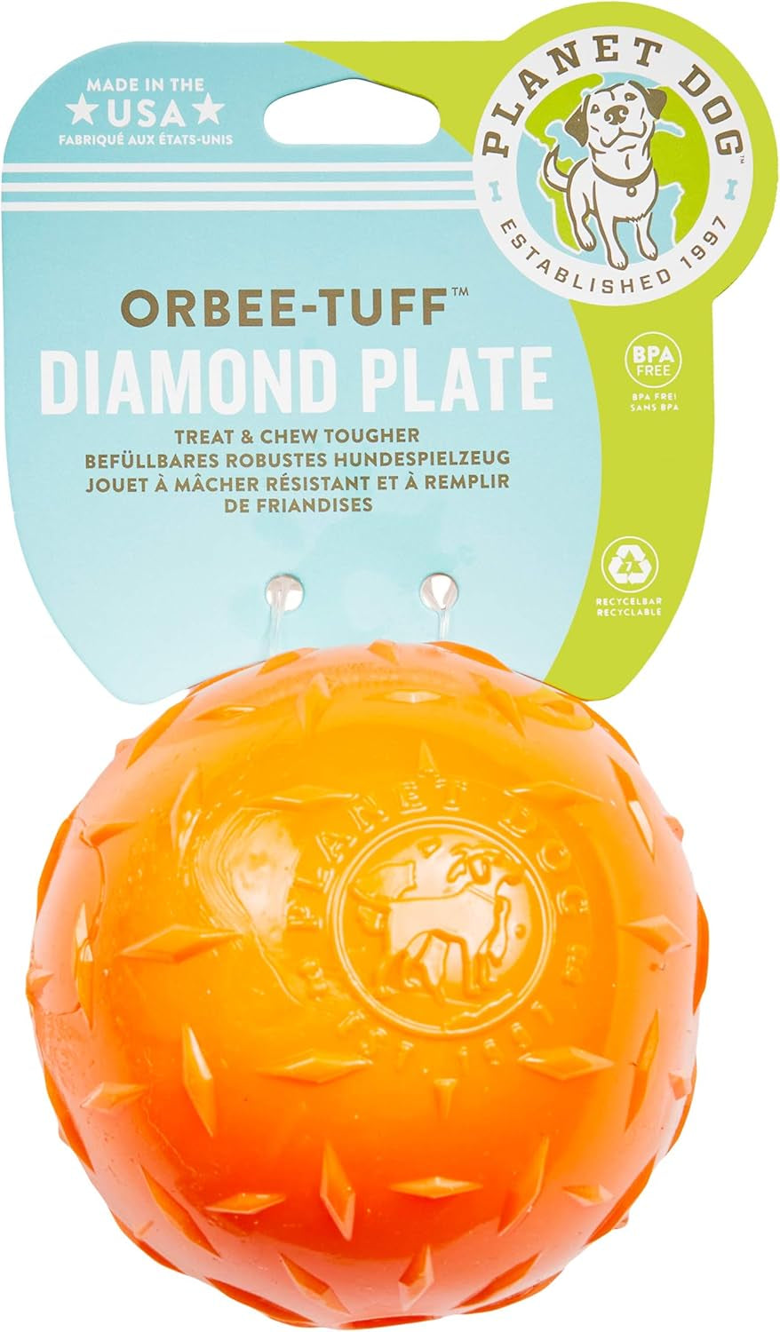 Planet Dog Orbee-Tuff Diamond Plate Orange Treat-Dispensing Dog Toy, Large