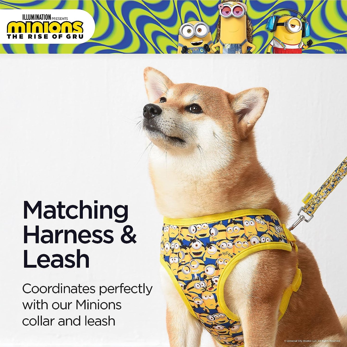 Medium Dog Harness - Yellow, Comfortable No-Pull Mesh Design | Officially Licensed Universal Studios Pet Product | Ideal Gift for Enthusiasts and Their Pets