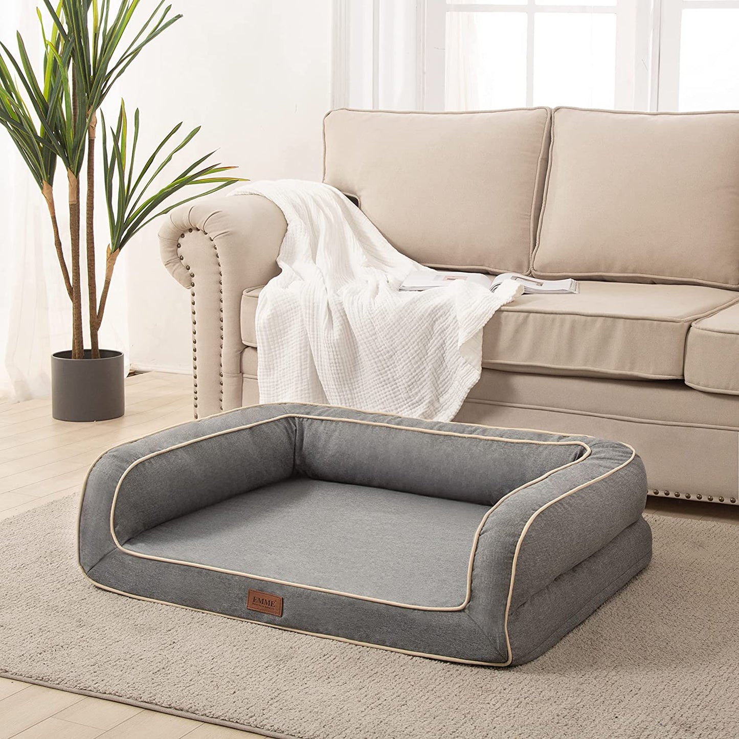 Revolutionary Orthopedic Dog Sofa Bed - Luxurious Egg Foam Mattress & Removable Linen Cover in Grey (Small) for Ultimate Doggy Comfort!