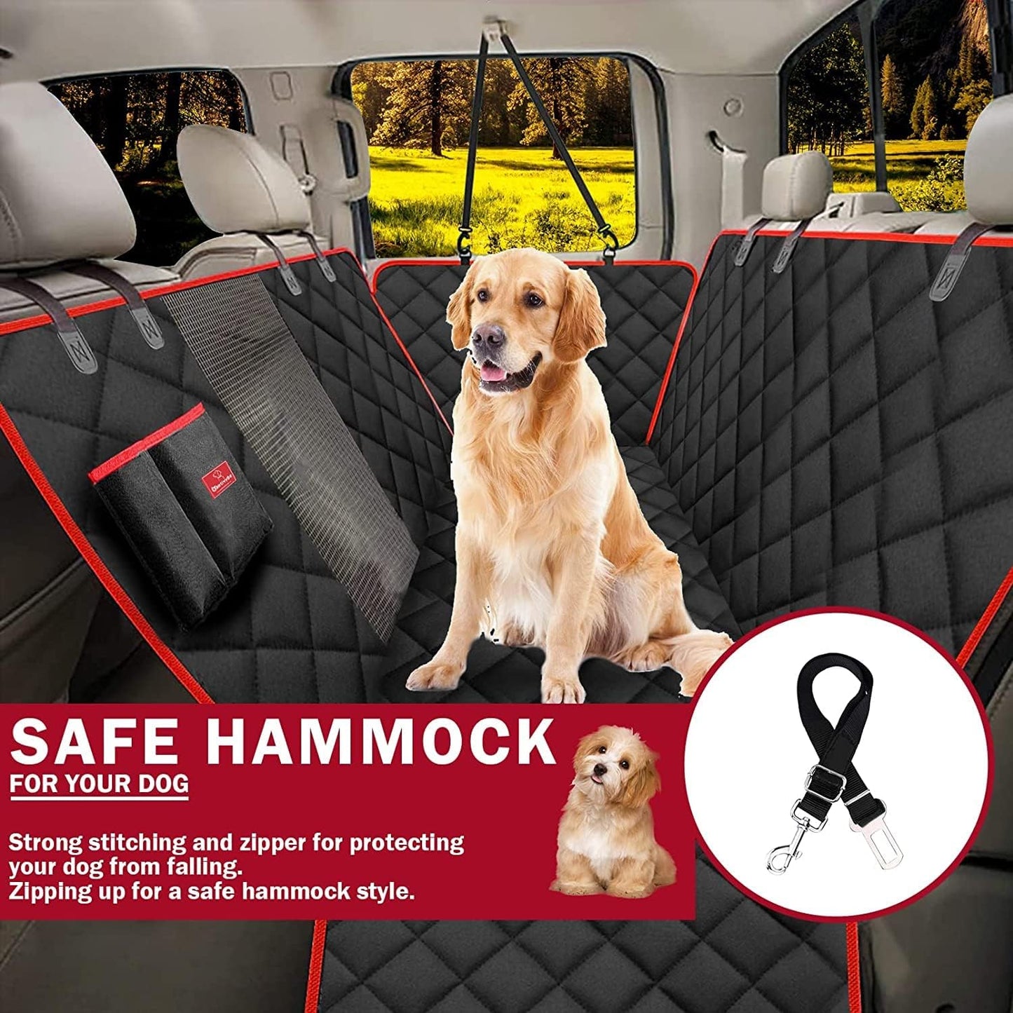 X-Large Dog Car Seat Cover - 100% Waterproof Back Seat Covers for Dogs, Suvs, Red (60''W X 64''L)