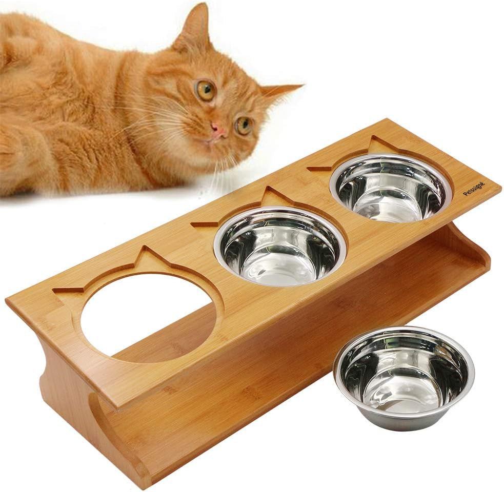 Elevate Your Pet's Dining Experience with Our Modern Raised Bowls and Bamboo Stand – Perfect for Dogs and Cats!