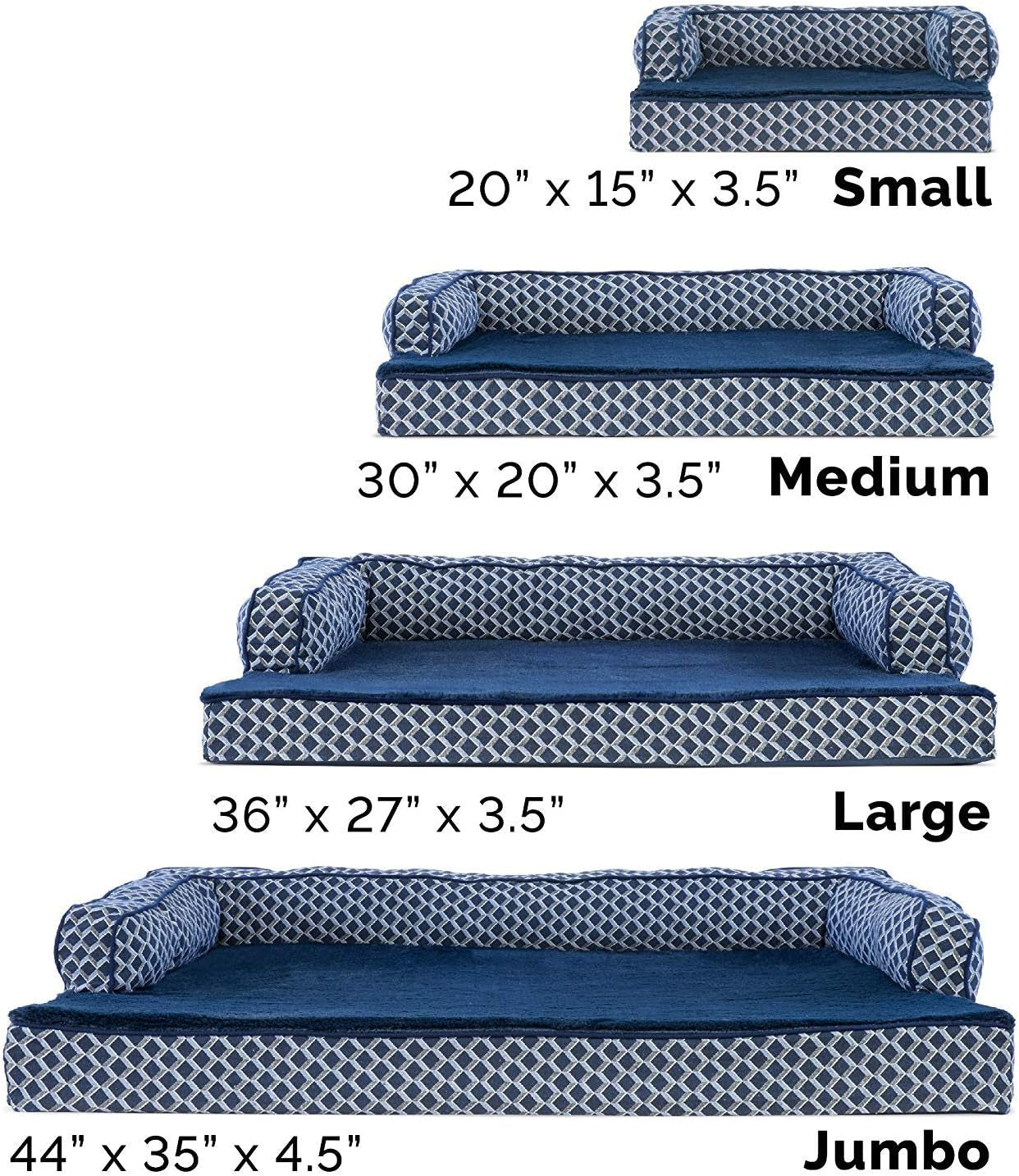 Plush Orthopedic Dog Bed with Removable Bolsters - Cozy Couch Sofa for Medium/Small Dogs up to 35 Lbs - Stylish Diamond Blue Design