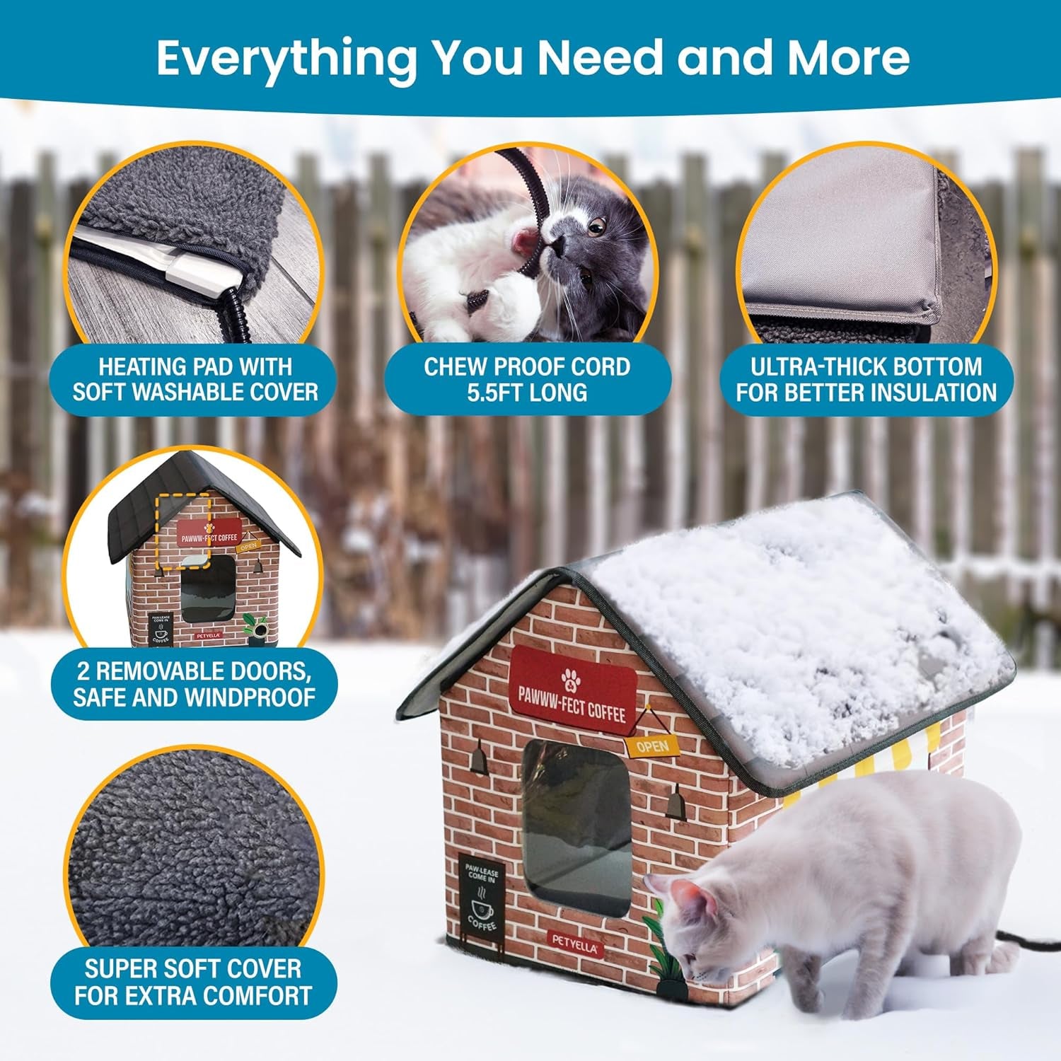 Heated Cat House for outside - Heated Outdoor Cat House Weatherproof - Cat Houses for Cats - Waterproof Cat Shelter