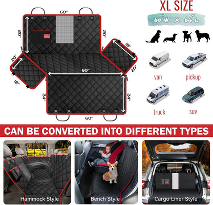 X-Large Dog Car Seat Cover - 100% Waterproof Back Seat Covers for Dogs, Suvs, Red (60''W X 64''L)
