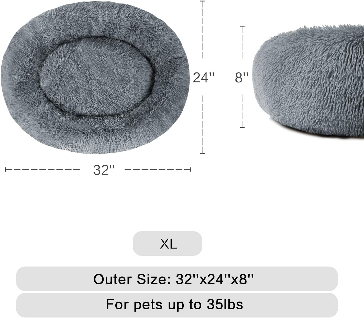 OQQ Cuddler Dog Bed | Soft Faux Fur Surface Material | Donut Pillow Bed, Machine Washable | Non-Slip Bottom | Delicate Edge