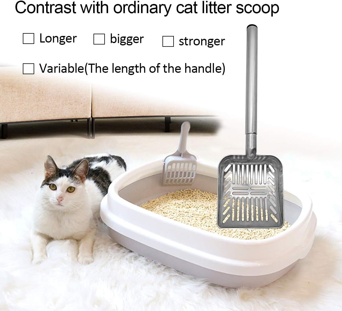 23-Inch Telescoping Stainless Steel Cat Litter Scoop with Extended Handle - Ideal for Cats and Dogs