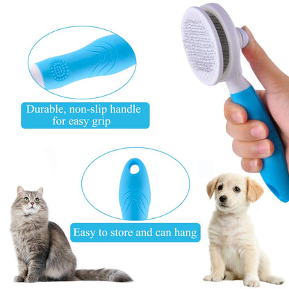 Cat and Dog Brush, Self Cleaning Deshedding Tool for Undercoat, Mats, Knots, Flakes - All Hair Lengths