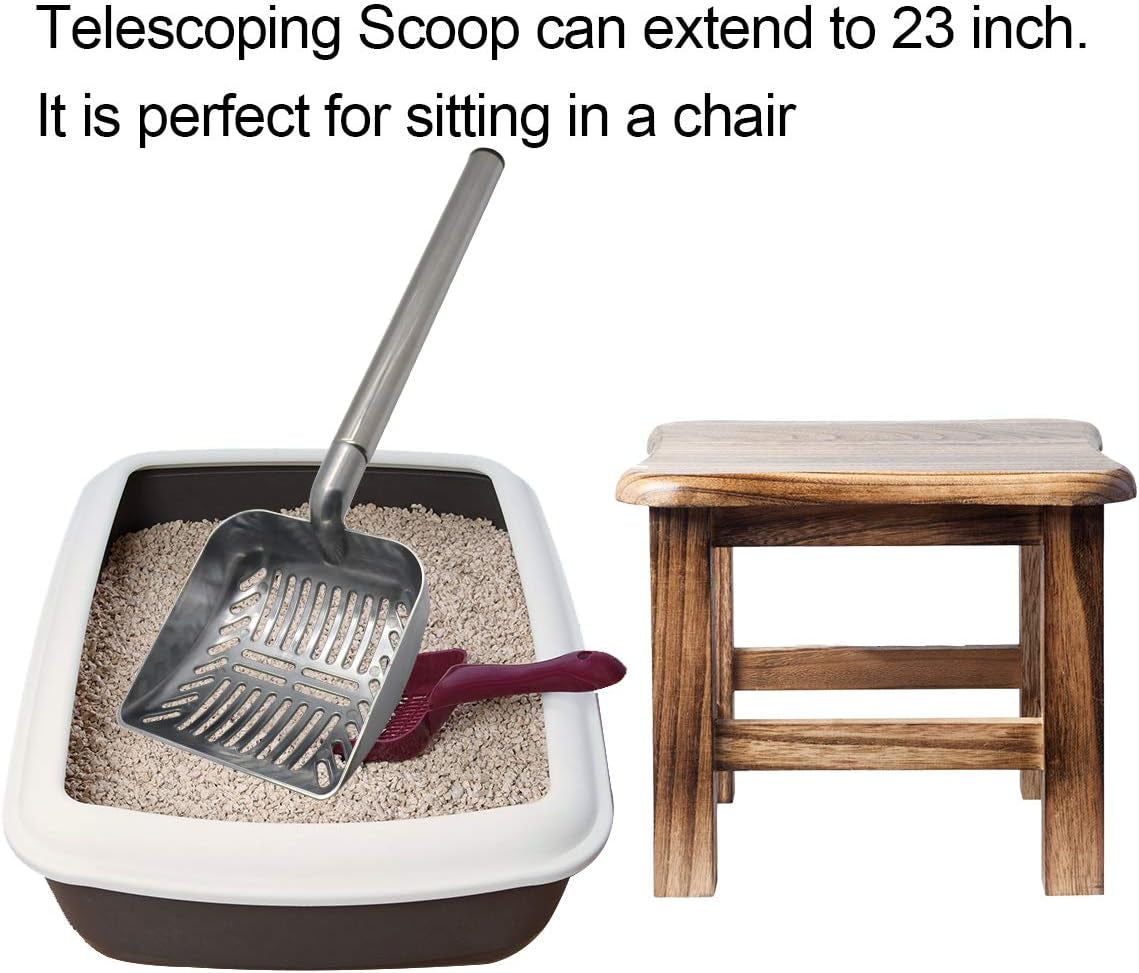 23-Inch Telescoping Stainless Steel Cat Litter Scoop with Extended Handle - Ideal for Cats and Dogs