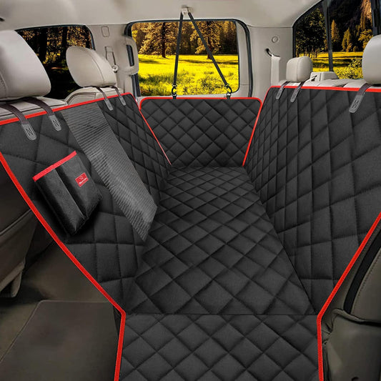 X-Large Dog Car Seat Cover - 100% Waterproof Back Seat Covers for Dogs, Suvs, Red (60''W X 64''L)
