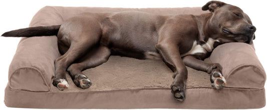 Upgrade your pup's comfort with our Orthopedic Dog Bed! Perfect for medium to large dogs (up to 55 lbs), featuring removable bolsters and a washable cover. Plush suede in Almondine! 🐾🛏️ #DogLovers #PetComfort