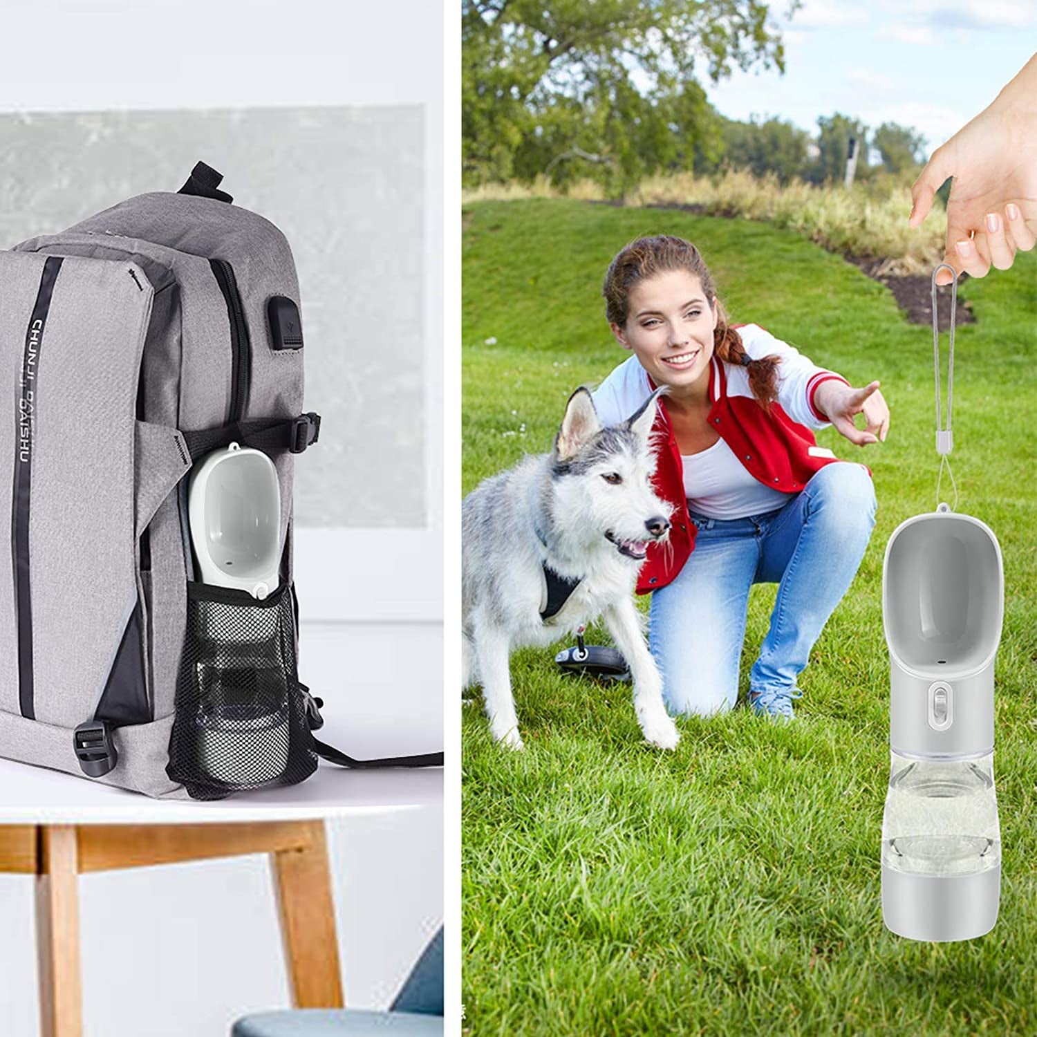 Welkin Portable Dog Water Bottle Pet Drinking Bottle Leak Proof Portable Puppy Water Bottle Dispenser and Cats Water Bottle for Walking Traveling Hiking (Silver/258Ml)