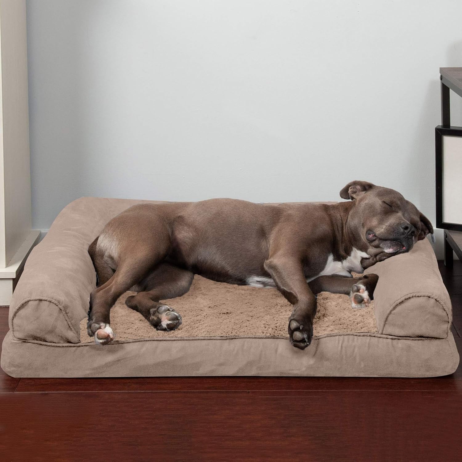 Upgrade your pup's comfort with our Orthopedic Dog Bed! Perfect for medium to large dogs (up to 55 lbs), featuring removable bolsters and a washable cover. Plush suede in Almondine! 🐾🛏️ #DogLovers #PetComfort