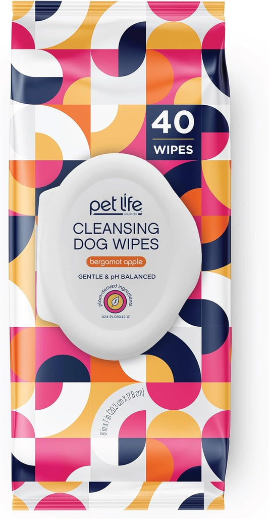 Pet Life Unlimited Pet Wipes for Dogs, Dog Cleaning Wipes - Plant-Based Dog Wipes with Moisturizing Aloe Leaf & Calendula - Made in the USA - Bergamot Apple Scent Dog Grooming Wipes - 40Ct (Pack of 1)