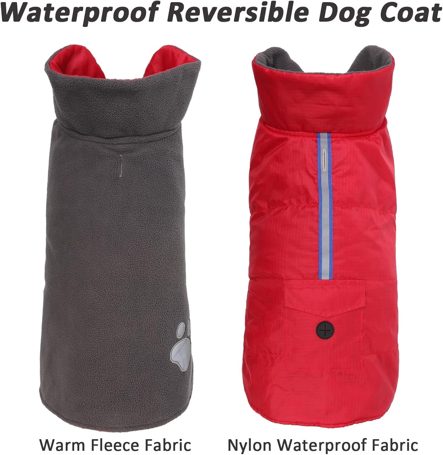FAIRWIN Dog Coats for Medium Dogs Jackets for Medium Dogs Pet Clothes for Medium Dog Cold Weather Coats Medium Dog Sweater Dog Apparel & Accessories Dog Winter Coat Dog Snow Jacket (Red, Medium)