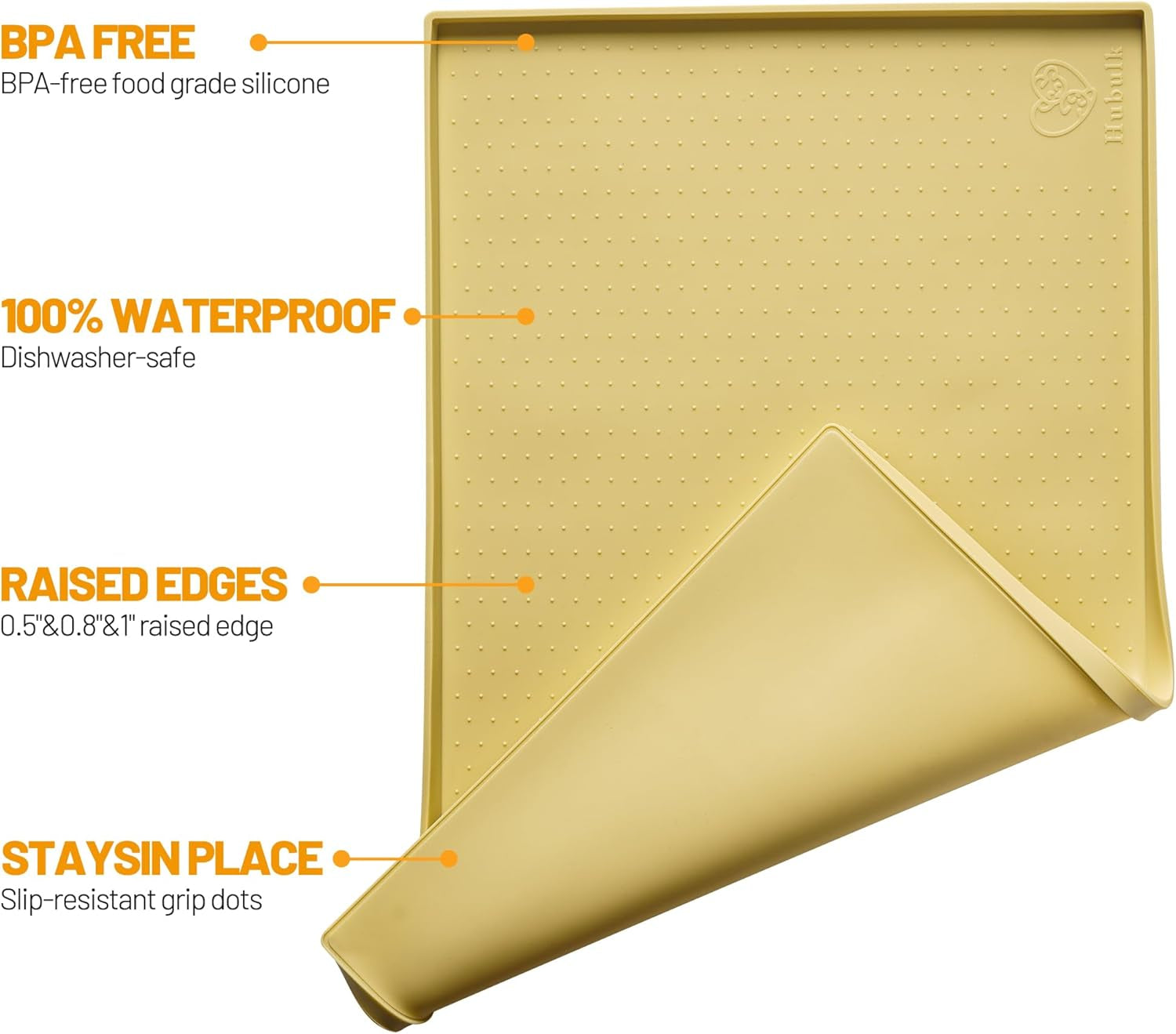 Dog Feeding Mat,100% Waterproof Food Grade Silicone Pet Food and Water Bowl Placemat,Dishwasher, High Raised Edge to Prevent Spills,Nonslip Tray to Stop Messes on Floor (24"X16"X0.5", Yellow)