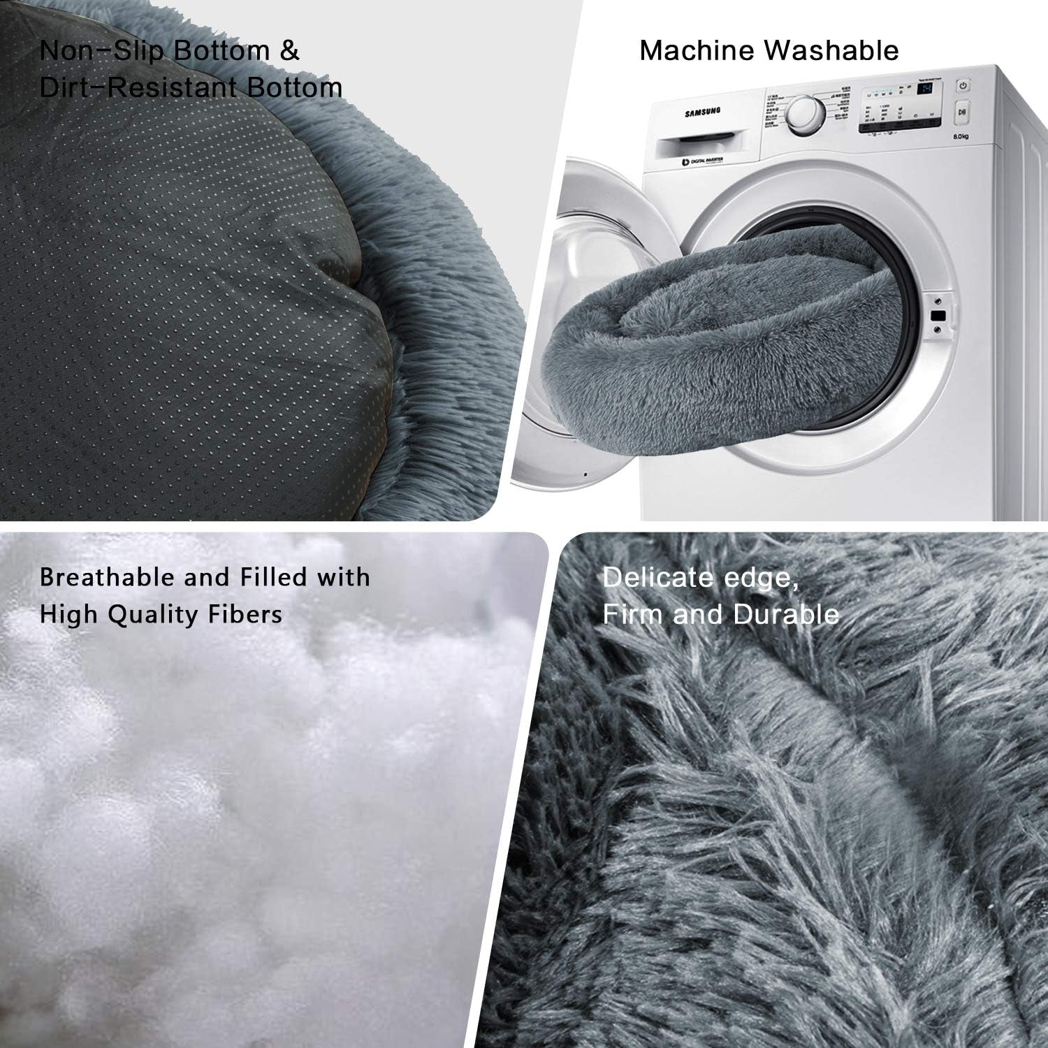 OQQ Cuddler Dog Bed | Soft Faux Fur Surface Material | Donut Pillow Bed, Machine Washable | Non-Slip Bottom | Delicate Edge