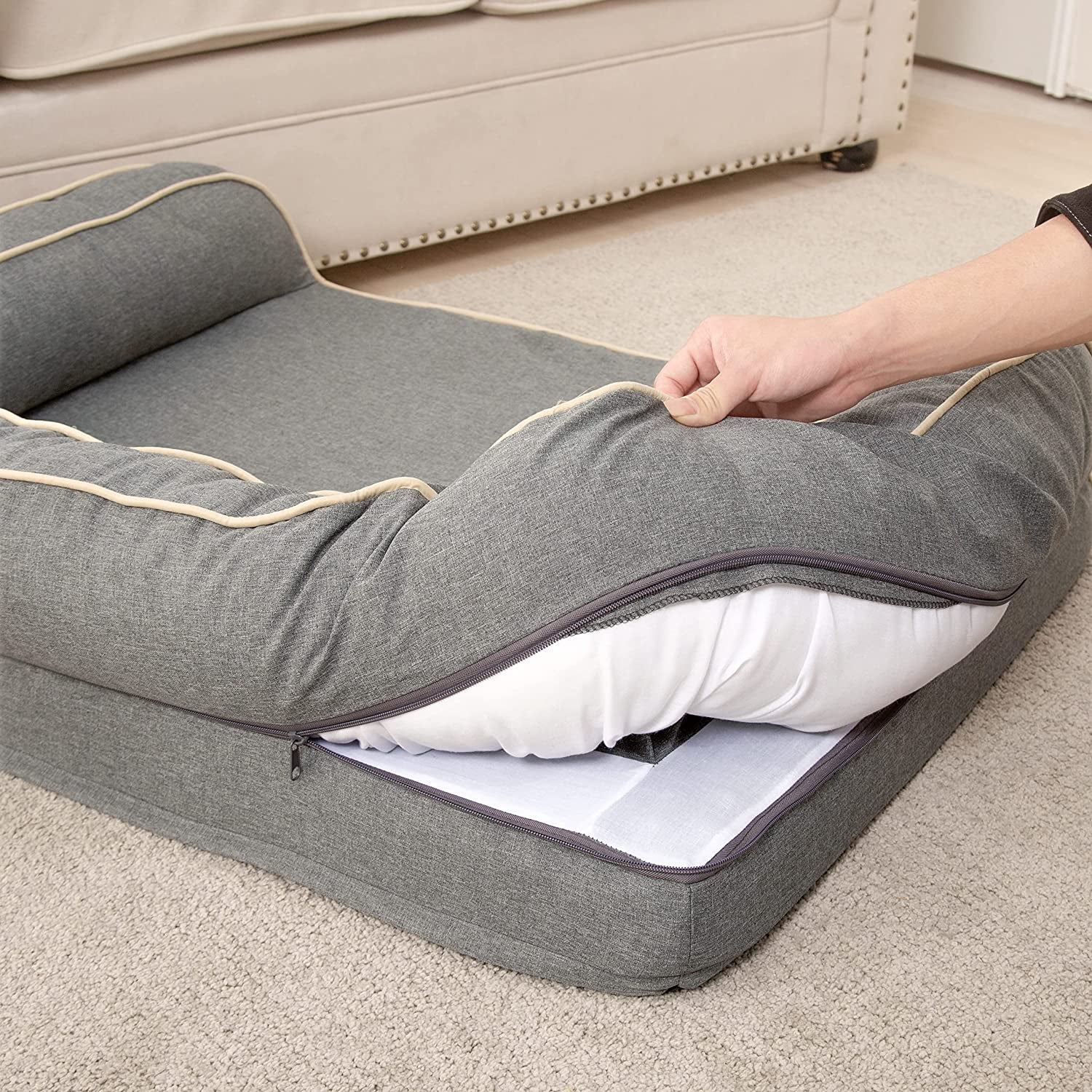 Revolutionary Orthopedic Dog Sofa Bed - Luxurious Egg Foam Mattress & Removable Linen Cover in Grey (Small) for Ultimate Doggy Comfort!