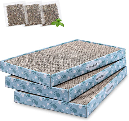 Cat Scratcher & Pads, Reversible Scratching Board for Indoor Cats, Cardboard, Catnip Included, 3 Pack, Extra Wide