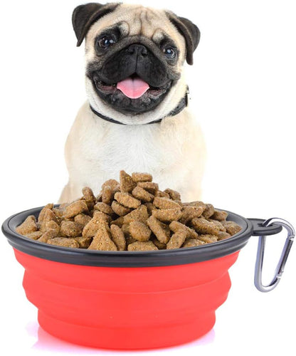 Guardians Large Collapsible Dog Bowls, 34Oz Travel Water Food Bowls Portable Foldable Collapse Dishes with Carabiner Clip, 2 Pack (Green+Red)